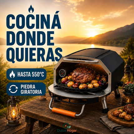 (PROMOCIÓN DE LA SEMANA) Horno Portátil a Gas con Piedra Giratoria y Puerta