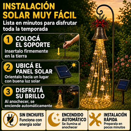 Campana Navideña Solar con Cascada de Luces LED — Promoción Anticipada de Navidad: Llevá 2 y Pagá 1