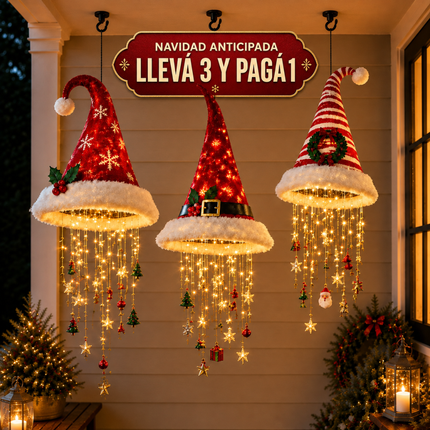 Lámpara Colgante Gorro de Papá Noel con Luces LED — Llevá 3 y Pagá 1