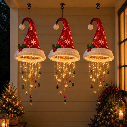 Lámpara Colgante Gorro de Papá Noel con Luces LED — Llevá 3 y Pagá 1